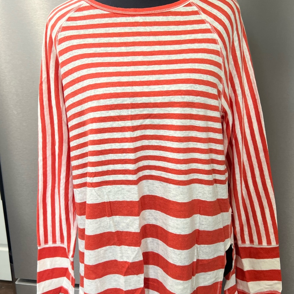 DALIA Coral and White Striped Long Sleeve Top